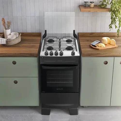 Fogão Atlas Mônaco Top 4 Bocas Mesa Inox Preto Bivolt