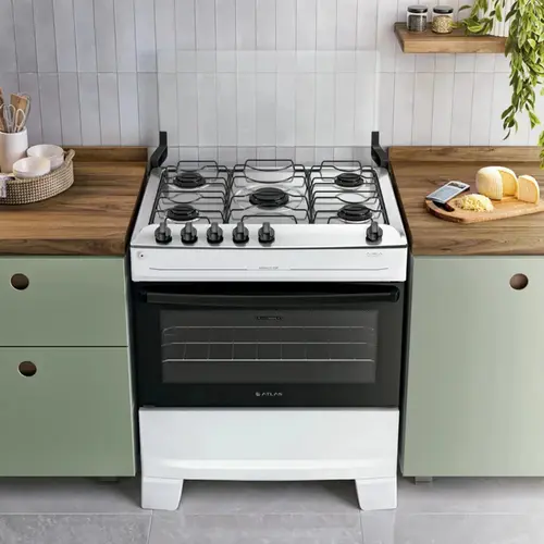 Fogão Atlas Mônaco Top 5 Bocas Mesa Inox Acendimento Automático Branco Bivolt