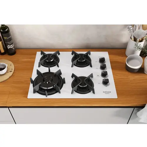 Cooktop Fischer 4 Bocas a Gás Mesa de Vidro Branco Polar Bivolt