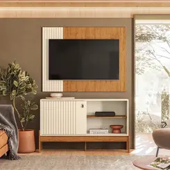 Rack com Painel para TV até 42" Möbler Wood 1.2 Cinamomo Mel/Off White