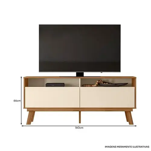 Bancada para TV Möbler Olinda 160 cm Branco e Amêndoa