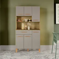 Kit Cozinha Casamia 287 90cm 6 Portas 1 Gaveta Louro Freijó/Cinza Claro