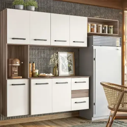 Cozinha Suspensa Nicioli Juliete Nature e Branco 277.1