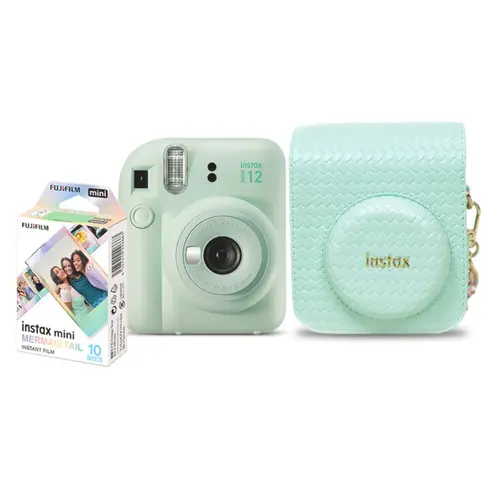 Kit Câmera Instantânea Fujifilm Instax Mini 12 Verde Menta com Bolsa e Filme 10 Fotos