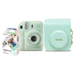 Kit Câmera Instantânea Fujifilm Instax Mini 12 Verde Menta com Bolsa e Filme 10 Fotos