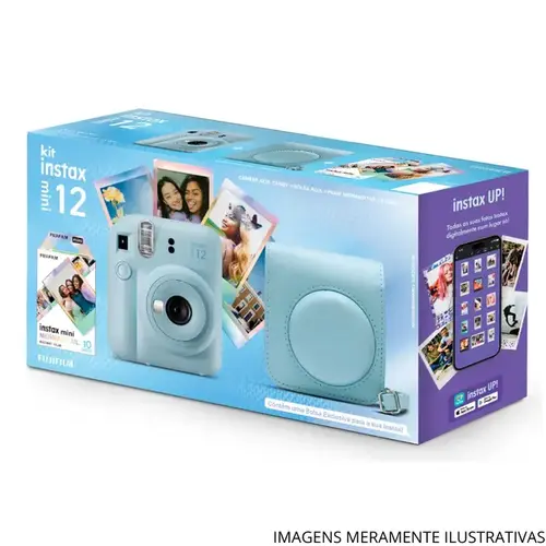 Kit Câmera Instantânea Fujifilm Instax Mini 12 Azul com Bolsa e 10 Filmes
