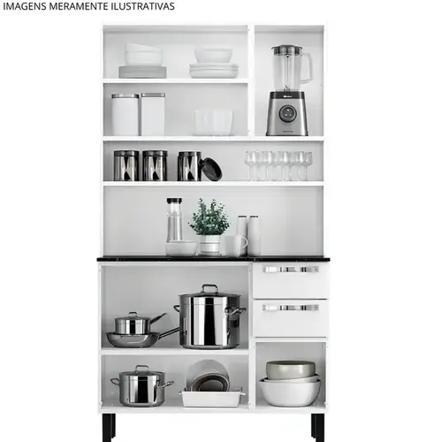Cozinha Compacta Itatiaia Pratika 105 cm em Aço 6 Portas com 3 Vidros e 2 Gavetas - Branca e Preta
