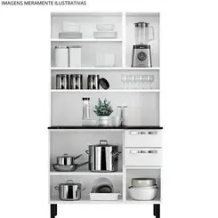 Cozinha Compacta Itatiaia Pratika 105 cm em Aço 6 Portas com 3 Vidros e 2 Gavetas - Branca e Preta