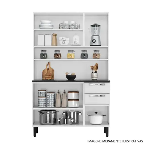 Cozinha Compacta Itatiaia Pratika 120 cm em Aço 6 Portas e 2 Gavetas - Branca e Preta