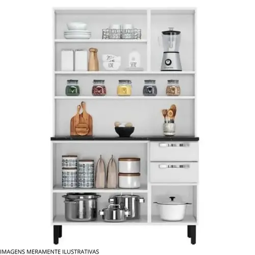 Cozinha Compacta Itatiaia Pratika 120 cm em Aço 6 Portas com 3 Vidros e 2 Gavetas - Branca