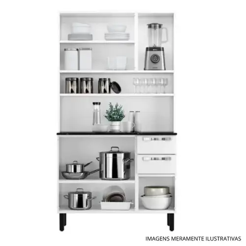 Cozinha Compacta Itatiaia Pratika 120 cm em Aço 6 Portas com 3 Vidros e 2 Gavetas - Branca e Preta