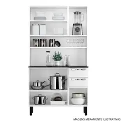 Cozinha Compacta Itatiaia Pratika 120 cm em Aço 6 Portas com 3 Vidros e 2 Gavetas - Branca e Preta