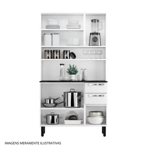 Cozinha Compacta Itatiaia Pratika 105 cm em Aço 6 Portas e 2 Gavetas - Preta e Branca