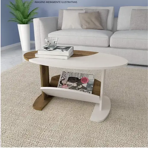 Mesa de Centro Artely Isis 80cm Pinho e Off White