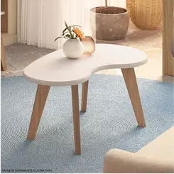 Mesa de Centro Artely Orgânica 91cm Off White e Carvalho