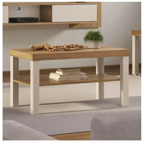 Mesa de Centro Artely Up 80cm Carvalho e Off White