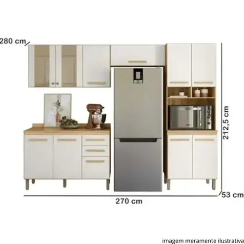 Cozinha Modulada Nicioli Intenza Nubia 4 Peças em MDP 270 cm - Freijó e Off White