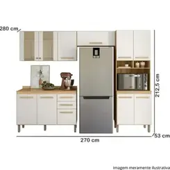 Cozinha Modulada Nicioli Intenza Nubia 4 Peças em MDP 270 cm - Freijó e Off White