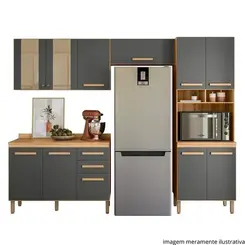 Cozinha Modulada Nicioli Intenza Nubia 4 Peças em MDP 270 cm - Freijó e Chumbo