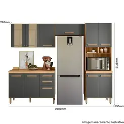 Cozinha Modulada Nicioli Intenza Nubia 4 Peças em MDP 270 cm - Freijó e Chumbo