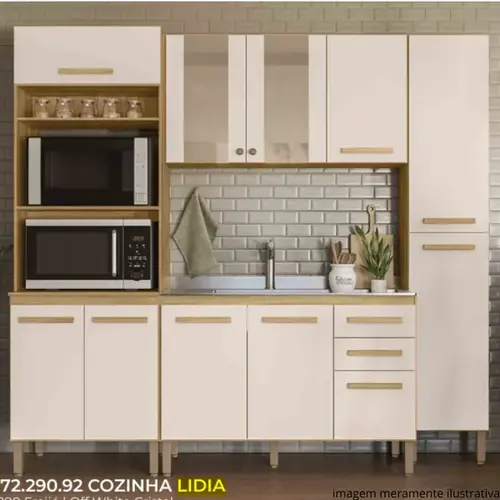 Cozinha Modulada Nicioli Intenza Lidia 4 Peças em MDP 230 cm - Freijó e Off White