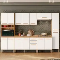Cozinha Modulada Nicioli Intenza Carolina 6 Peças em MDP 310 cm - Freijó e Off White