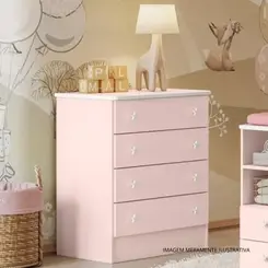 Cômoda Qmovi Doce Sonho 4 Gavetas Rosa