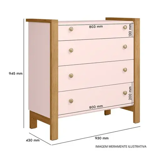 Cômoda Qmovi Flora 4 Gavetas Rosa