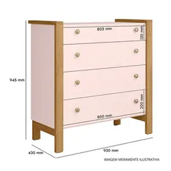 Cômoda Qmovi Flora 4 Gavetas Rosa