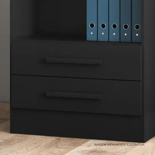 Estante Livreiro Qmovi 2 Gavetas Preta