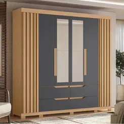 Guarda-Roupa Casal Albatroz Doble 2,40m 6 Portas 4 Gavetas Freijó/Titanium
