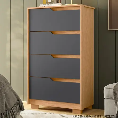 Cômoda Albatroz Sole 4 Gavetas Freijó e Titanium