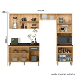 Cozinha Modulada com Balcão Nicioli Fit em MDP 261 cm - Freijó e Chumbo