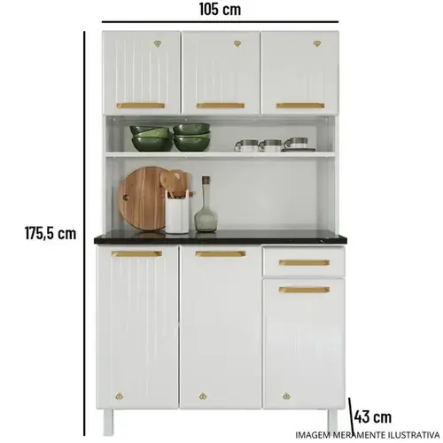 Kit Cozinha Telasul Diamante 4 Módulos em Aço 6 Portas e 1 Gaveta 105 cm - Branco