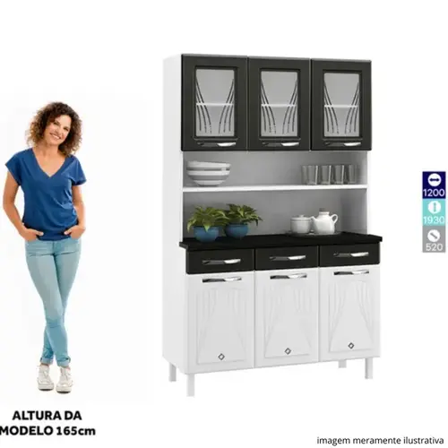 Cozinha Compacta Telasul Star New 6 Portas e 3 Gavetas 120 cm Branco e Preto