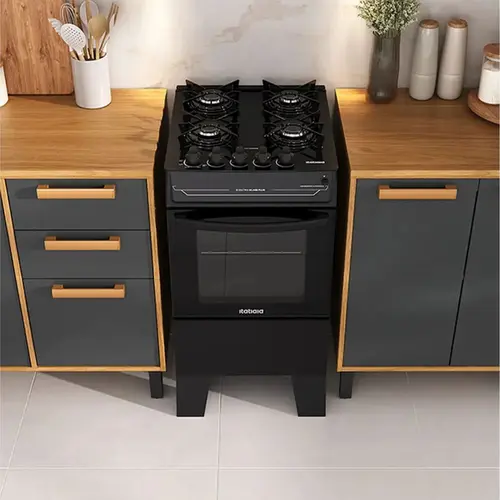Fogão Itatiaia Electra Glass Plus 4 Bocas Mesa de Vidro Preto Bivolt