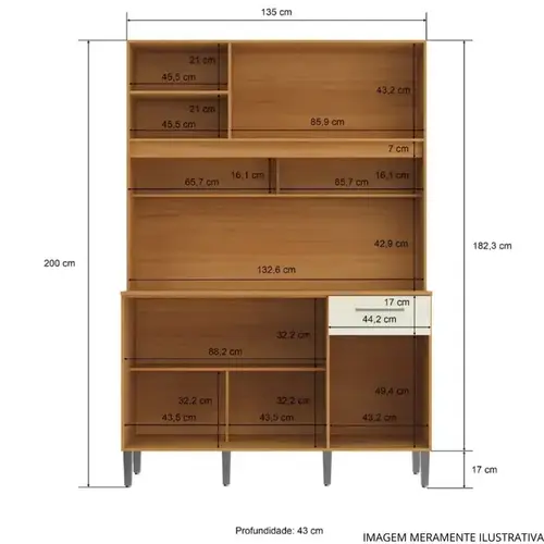 Armário de Cozinha Casamia Lotus 4 Portas e 1 Gaveta 135 cm com Espaço para Micro-ondas - Nature e Champanhe