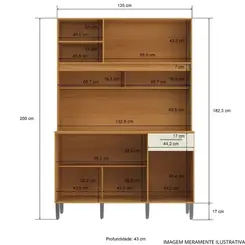 Armário de Cozinha Casamia Lotus 4 Portas e 1 Gaveta 135 cm com Espaço para Micro-ondas - Nature e Champanhe