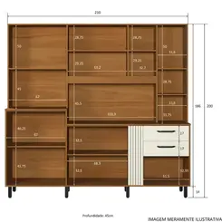 Armário de Cozinha Casamia Sole 10 Portas e 2 Gavetas 210 cm - Nature e Champanhe
