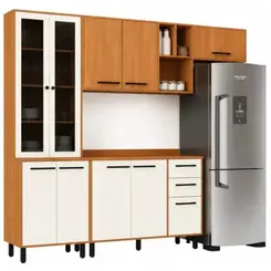 Kit Cozinha Casamia Havana Rovere com Vidro Fumê