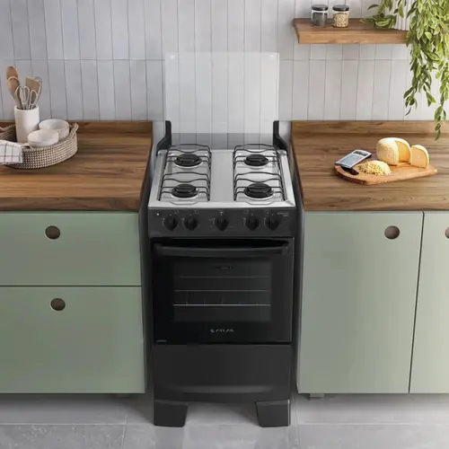 Fogão Atlas Mônaco Plus 4 Bocas Mesa Inox Acendimento Automático Preto Bivolt