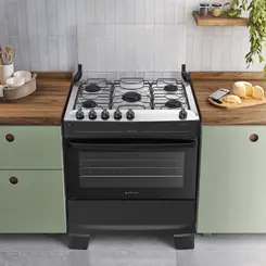Fogão Atlas Mônaco Top 5 Bocas Mesa Inox Acendimento Automático Preto Bivolt