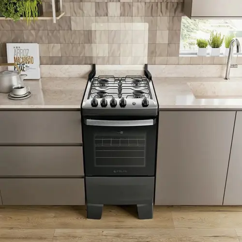 Fogão Atlas Agile Up 4 Bocas Mesa Inox Acendimento Automático Preto Bivolt