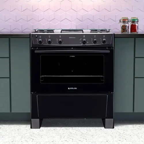 Fogão Atlas Mônaco Plus 5 Bocas Mesa Inox Acendimento Automático Preto Bivolt