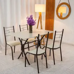 Conjunto Mesa Teixeira Paraty 1,20 x 0,75m com 4 Cadeiras Base Cabo Frio