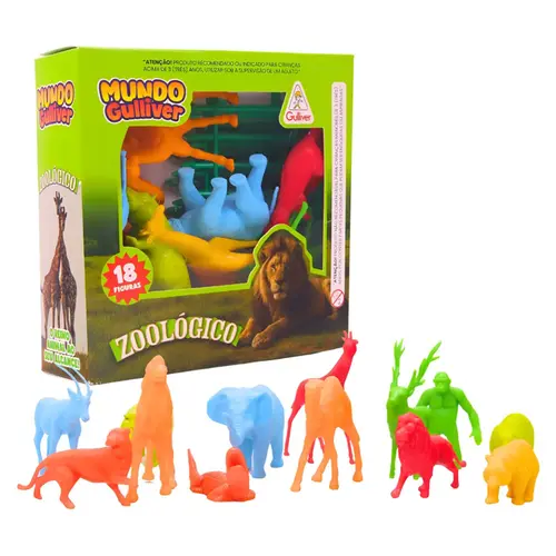 Kit Zoológico Mundo Gulliver 0961 com 18 Figuras de Animais e Cercas